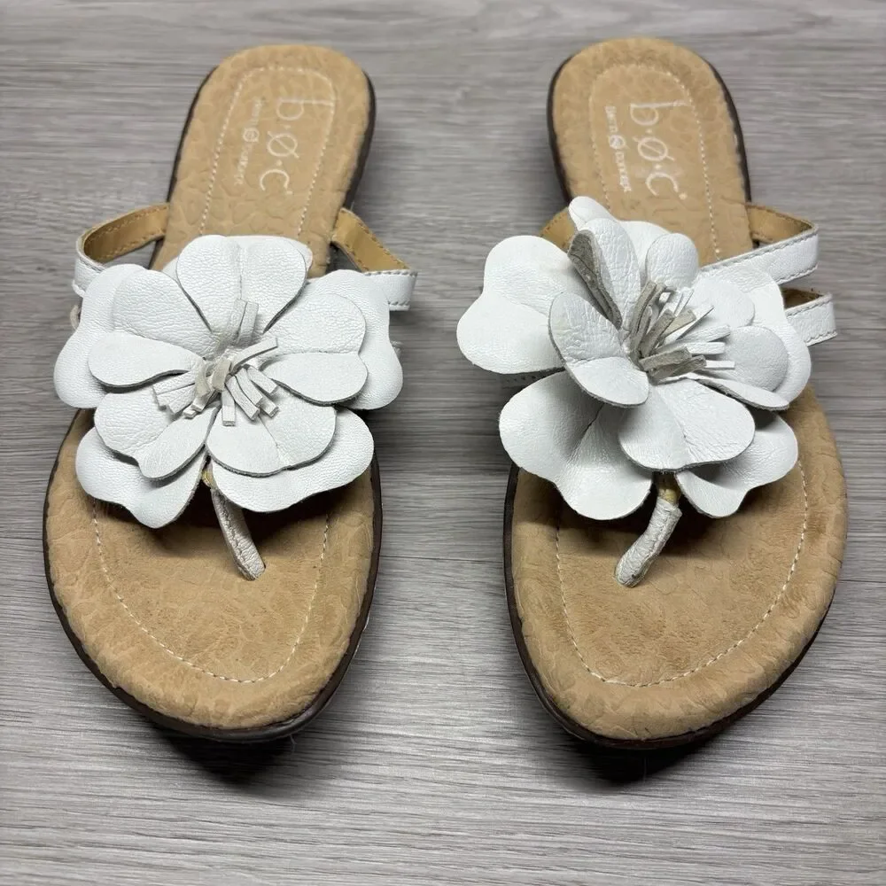 Born Sandals Size 6 White Flower Open Toe Flat Mai Floral Boho Thong Summer